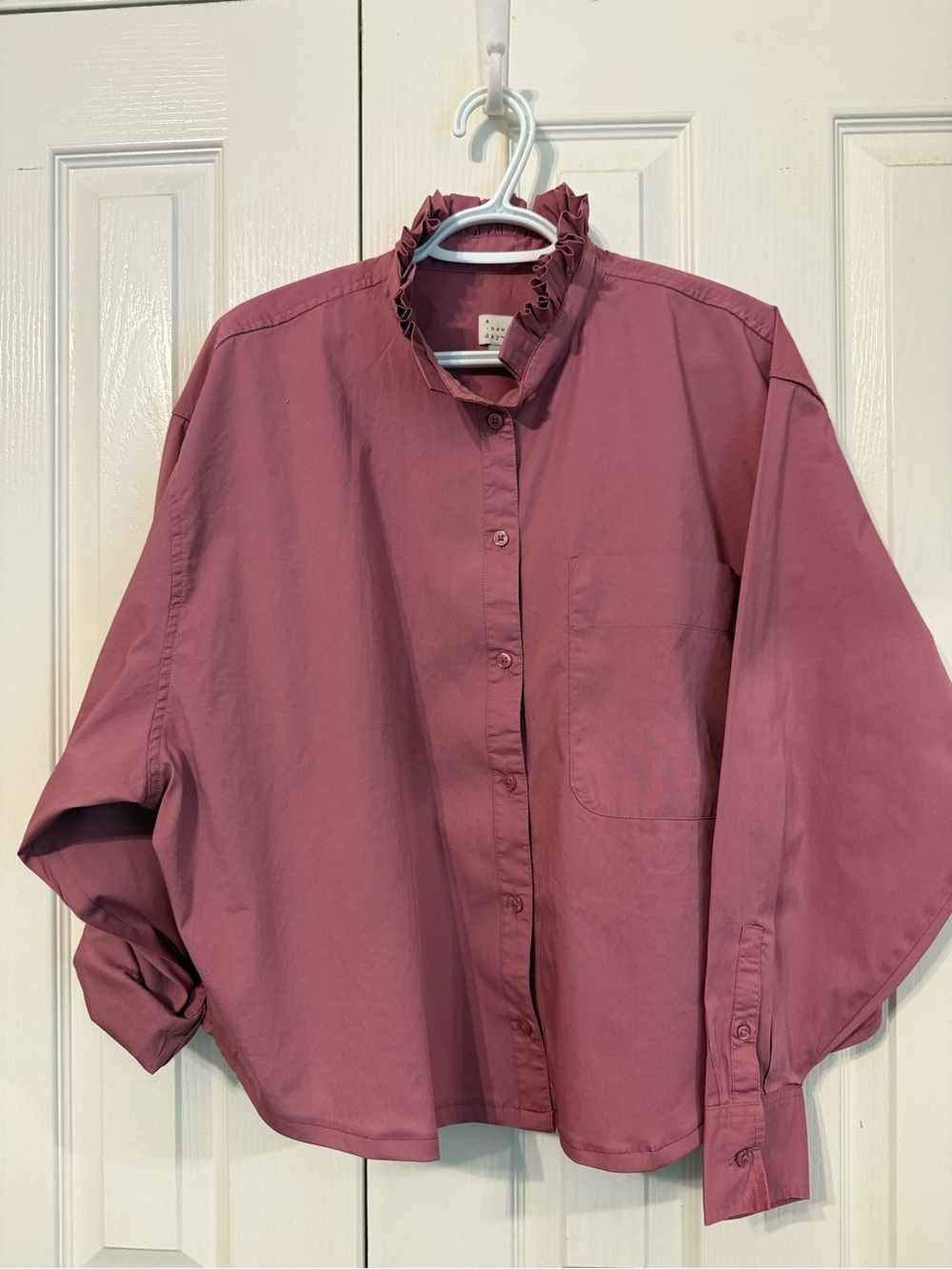 Ruffled Collar Button-Up Shirt in Dusty Rose